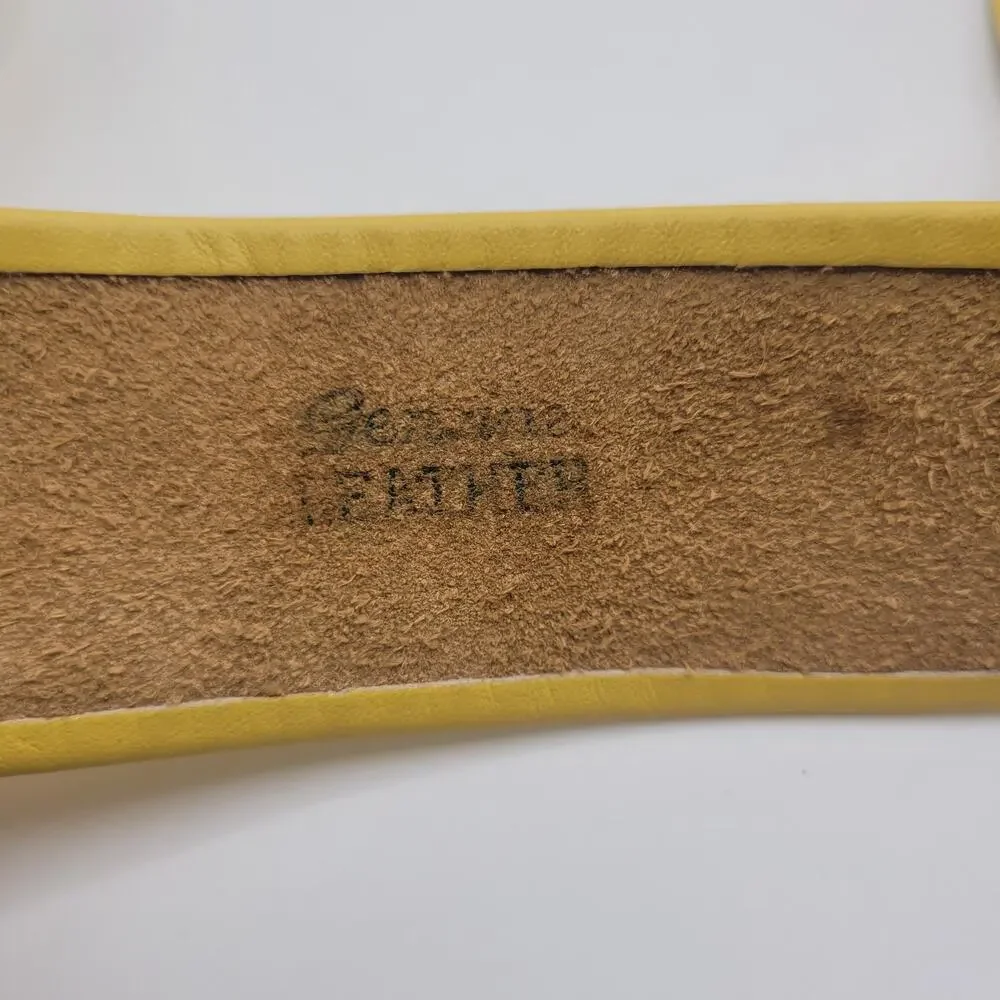 VTG Yellow Leather Belt Medium Wide Waist Gold Sculptural Buckle Boho Statement